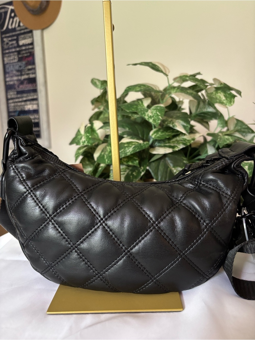 Steve Madden Black Quilted Shoulder Bag with Chain and Mini Pouch - Picture 9 of 13